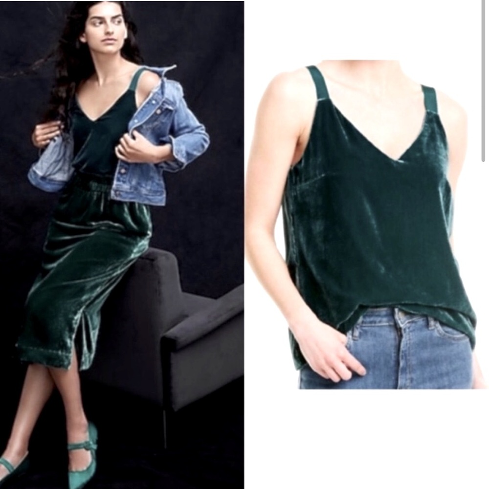 J Crew Drapey Velvet Camisole Top in Deep Spruce Green